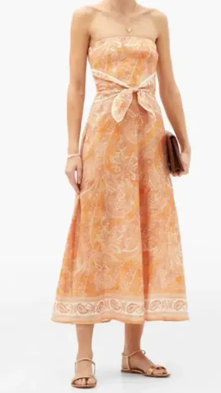 Zimmermann Brighton Tie-waist Paisley Midi Dress Orange - 12 for rent on The Volte - main image