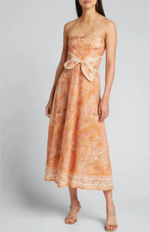 Zimmermann Brighton Tie-waist Paisley Midi Dress Orange - 12 for rent on The Volte - main image