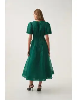 Aje Nova Pleated Midi Dress Emerald Green Size 14 for rent on The Volte - image 3