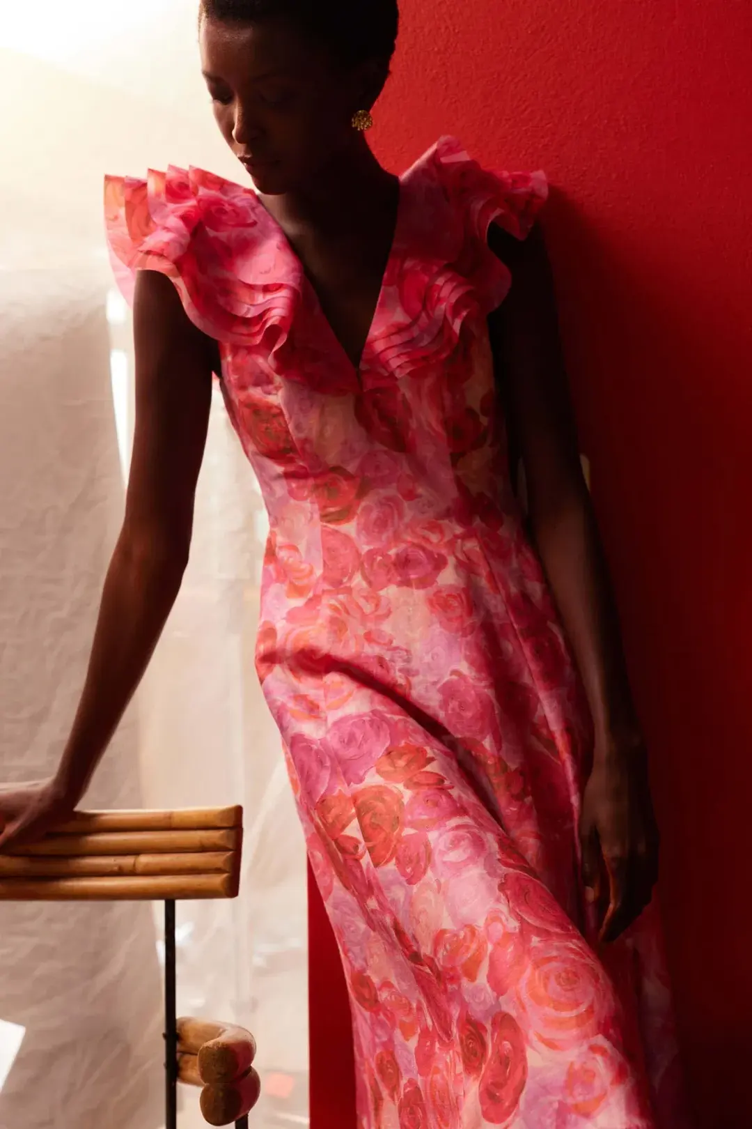 Aje Enchanted Plunge Midi Dress in Misty Rose Size AU 16 for rent on The Volte - main image