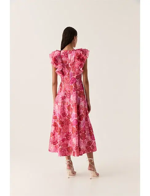 Aje Enchanted Plunge Midi Dress in Misty Rose Size AU 16 for rent on The Volte - main image