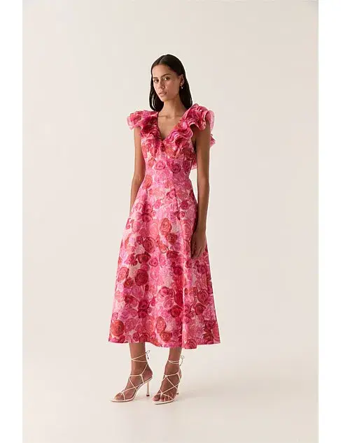 Aje Enchanted Plunge Midi Dress in Misty Rose Size AU 16 for rent on The Volte - main image