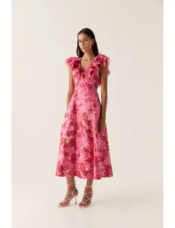 Aje Enchanted Plunge Midi Dress in Misty Rose Size AU 16 for rent on The Volte - image 3