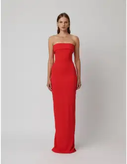 EFFIE KATS MONROE STRAPLESS CREPE FLOOR LENGTH GOWN RED M/10 AU for rent on The Volte - image 1
