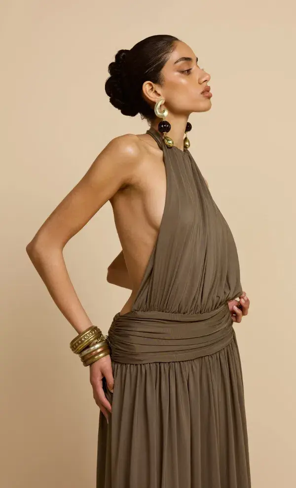 Arcina Ori Santina Maxi Dress Khaki Size XS AU 6 for rent on The Volte - main image