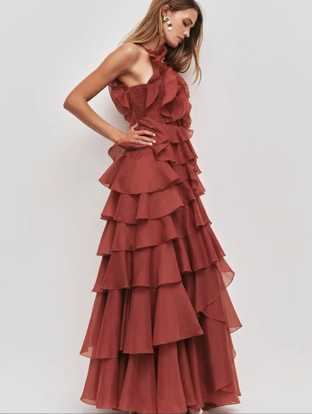 Aje Cleo Gown Size 14 Rust for rent on The Volte - main image