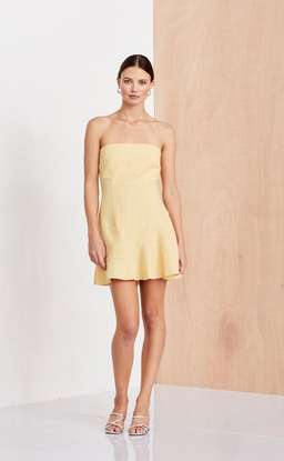 Bec & Bridge Cynthia Strapless Linen Mini Dress Yellow Size 12 for rent on The Volte - image 1