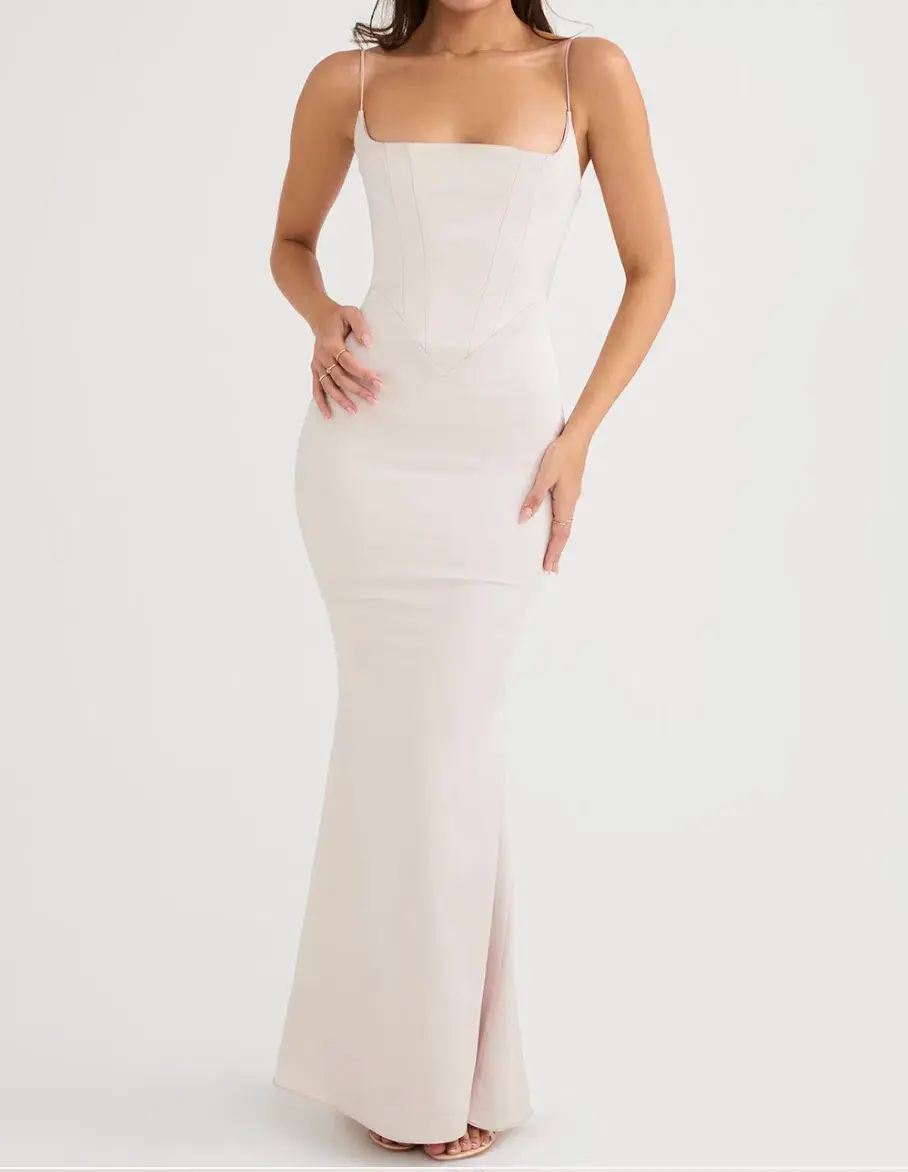 House of CB Olivette Crystal Satin Corset Maxi Dress Pink for rent on The Volte - main image