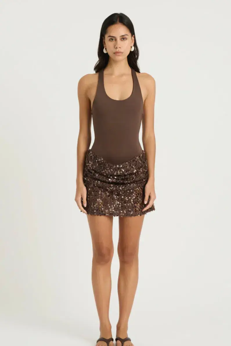 Benni Ariel Mini Dress in Cocoa Brown Size 6 - Image 3