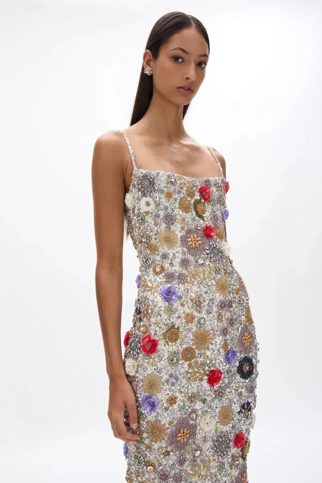 RACHEL GILBERT FRANCESCA GOWN DRESS SILVER MULTI SIZE 1 AU 8 for rent on The Volte - main image