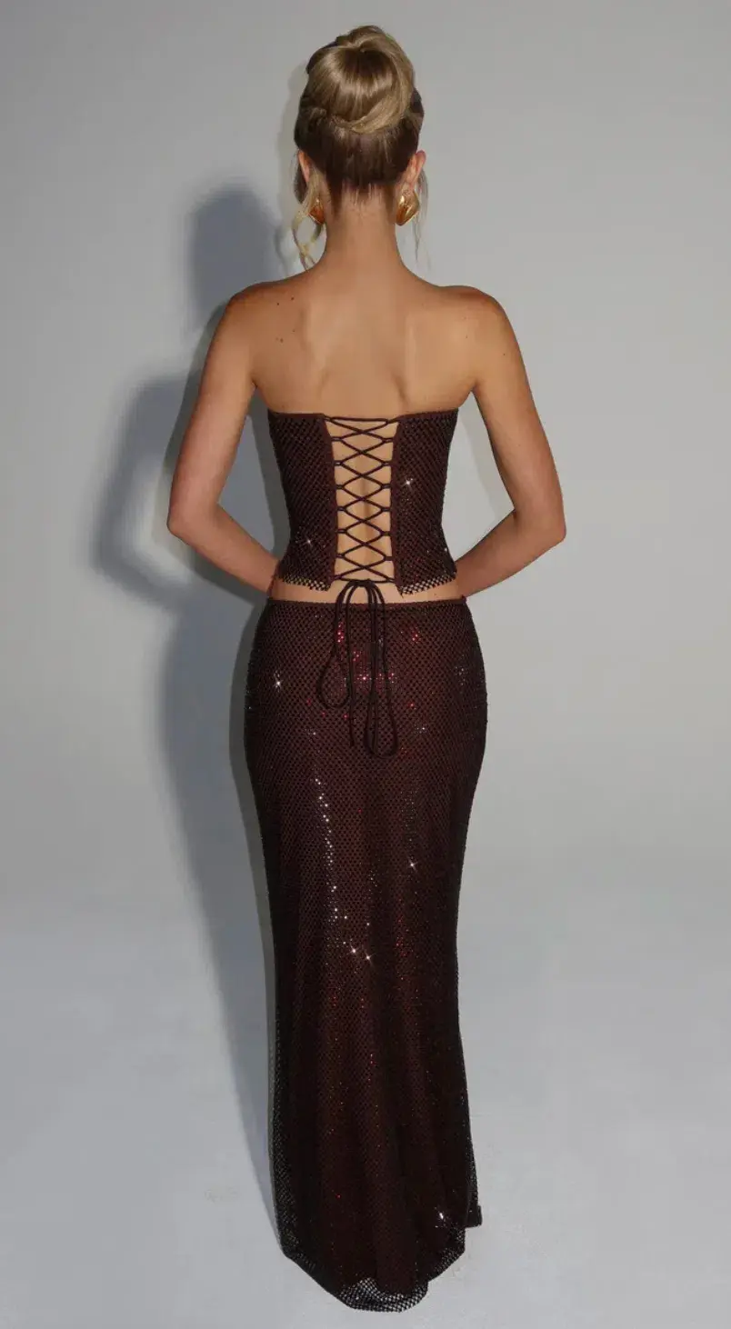 Embellished Babyboo set in Plum Brown size XS for rent on The Volte - main image