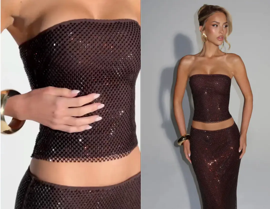 Embellished Babyboo set in Plum Brown size XS for rent on The Volte - main image