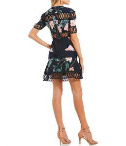 KEEPSAKE THE LABEL Whispers Floral Crochet Mini Dress Navy Garden Floral Size 8