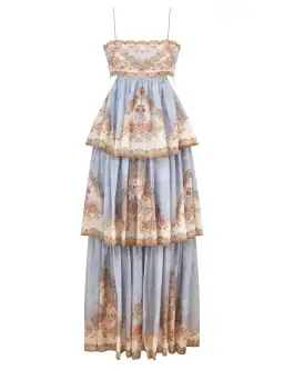 Zimmermann Daylight Tiered Maxi Dress in Wallpaper Floral Denim Size 1 / AU 10 for rent on The Volte - image 1
