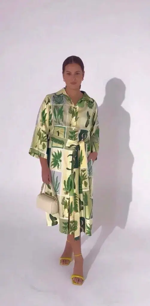 Oroton Fern Garden 100% Silk Shirt Column Dress Size 10 fit 12 NWT for rent on The Volte - main image