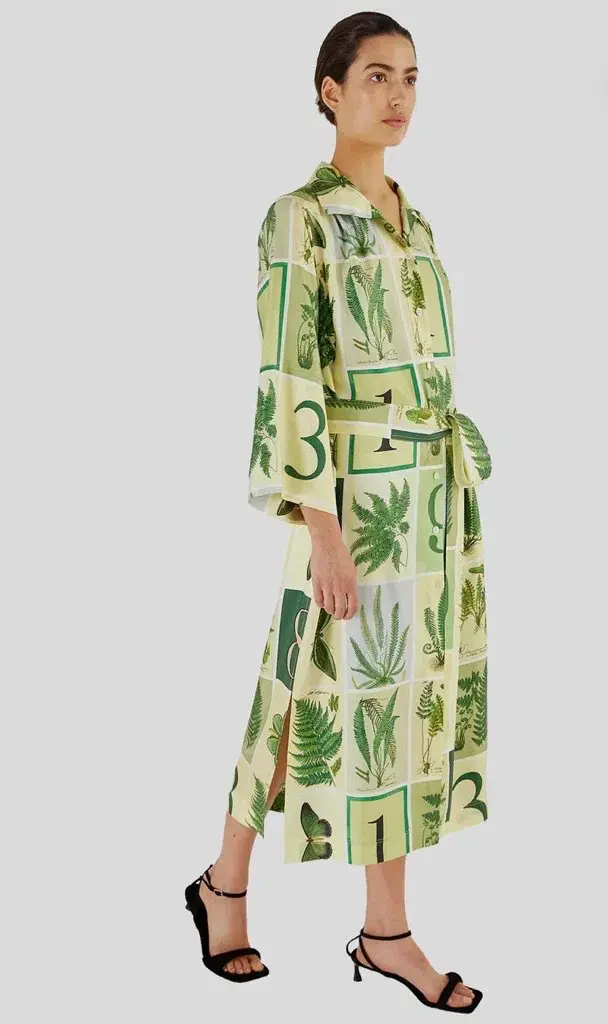 Oroton Fern Garden 100% Silk Shirt Column Dress Size 10 fit 12 NWT for rent on The Volte - main image