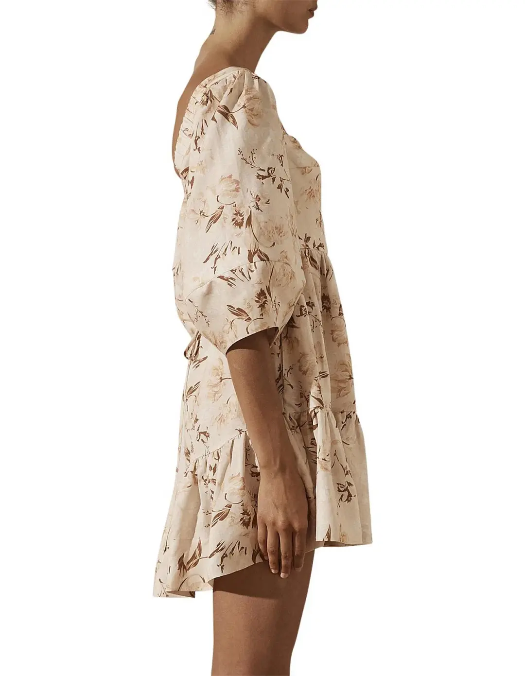 Shona Joy Roxane Linen Open Back Mini Dress Floral Size 12 for rent on The Volte - main image