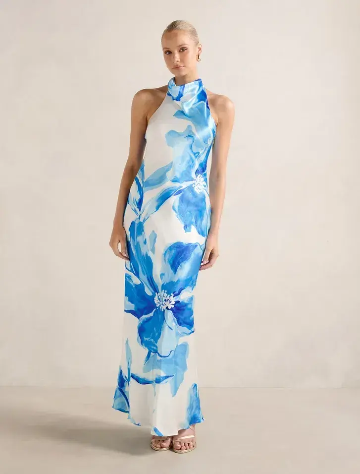 Forever New Clementine High Neck Satin Maxi Dress for rent on The Volte - main image