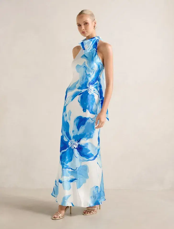 Forever New Clementine High Neck Satin Maxi Dress for rent on The Volte - main image