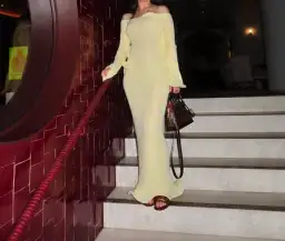 MESHKI Sandrine Off Shoulder Knit Maxi Dress – Lemon size S for rent on The Volte - image 2