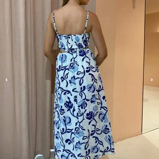 Faithfull the Brand Tayari Midi Dress Ensola Floral Print Blue Size 6 for rent on The Volte - main image