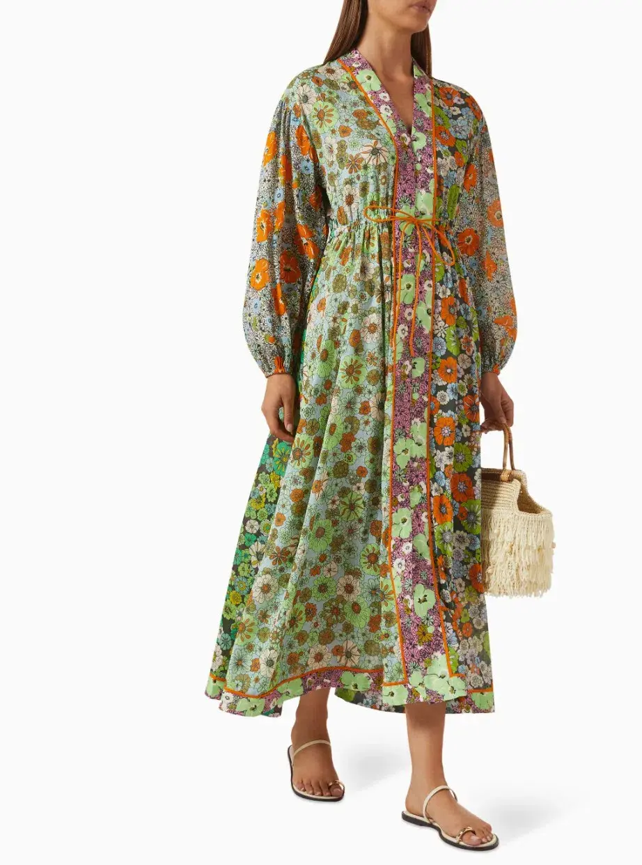 Alemais Orange Blossom Spliced Midi Dress Floral Size 16 - Image 1