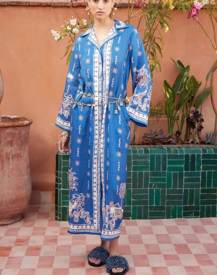 Alemais Acacia Shirtdress Midi Blue Moroccan Print Size 16 - Image 1