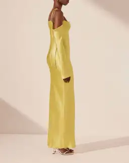 Sofia Asymmetrical Long Sleeve Long Sleeve Maxi Dress - Lime for rent on The Volte - image 3