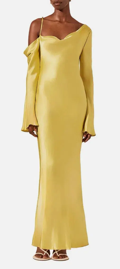 Sofia Asymmetrical Long Sleeve Long Sleeve Maxi Dress - Lime - Image 1