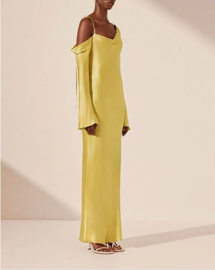 Sofia Asymmetrical Long Sleeve Long Sleeve Maxi Dress - Lime for rent on The Volte - main image