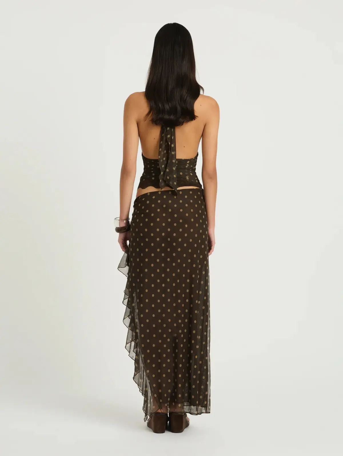 Benni Penelope Maxi Dress Brown Polka Size 8 - Image 3