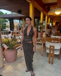 Benni Penelope Maxi Dress Brown Polka Size 12 for rent on The Volte - image 1