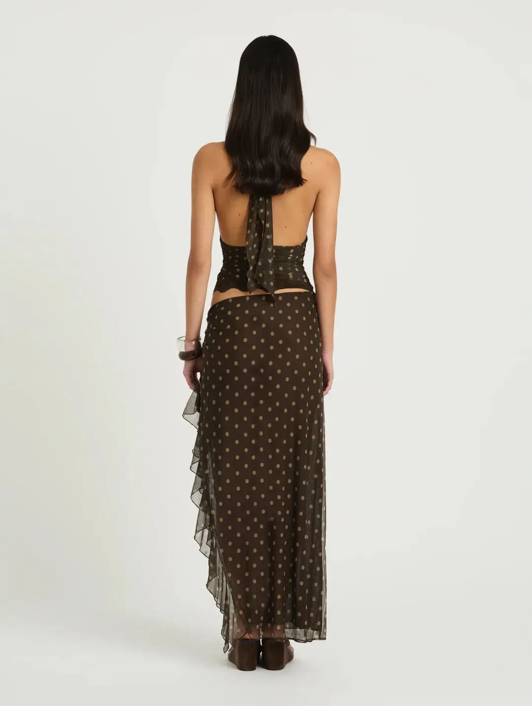 Benni Penelope Maxi Dress Brown Polka Size 12 for rent on The Volte - main image