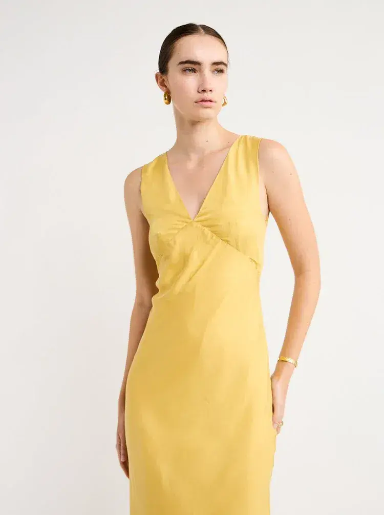 Sovere Arcade Slip Dress In Golden Size 6 for rent on The Volte - main image