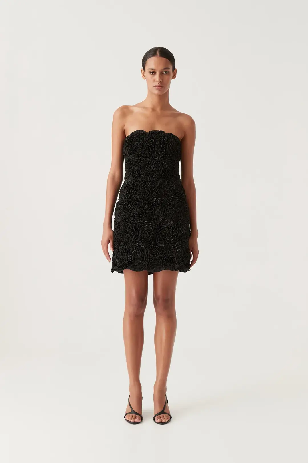 AJE Gazer Rosette Rose Mini Dress Black Medium M 10 for rent on The Volte - main image