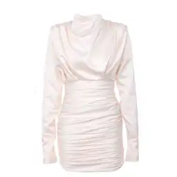 House Of CB Giorgiana Satin Draped Ruched Dress Ivory Cream 6 Extra Small XS for rent on The Volte - image 1