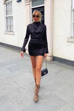 House Of CB Satin Draped Ruched Black Mini Dress M Medium 10 for rent on The Volte - main image