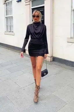 House Of CB Satin Draped Ruched Black Mini Dress M Medium 10 for rent on The Volte - image 2