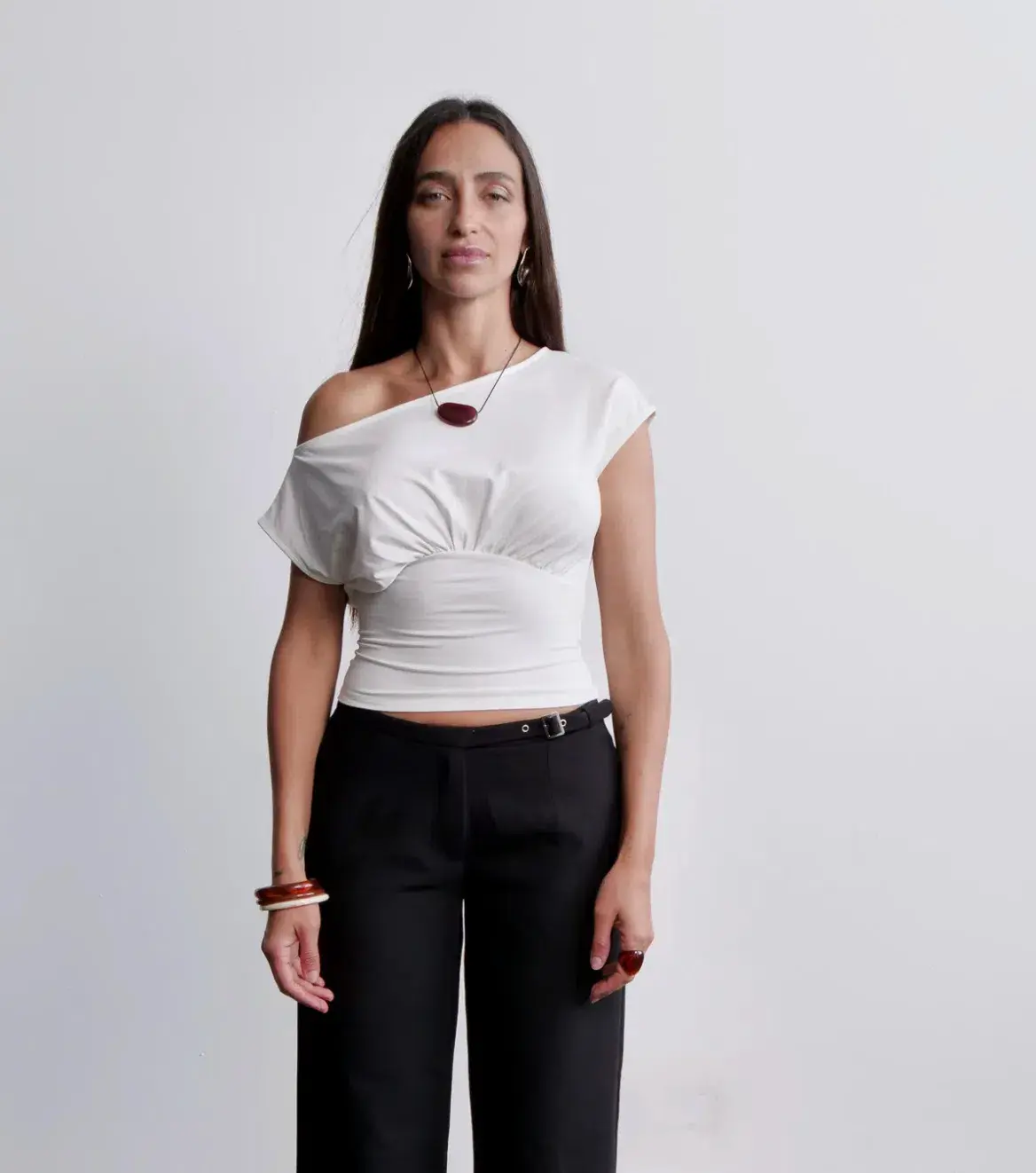 Neil Vernon Mara Ruched Top Milk White Size S / AU 8 - Image 2