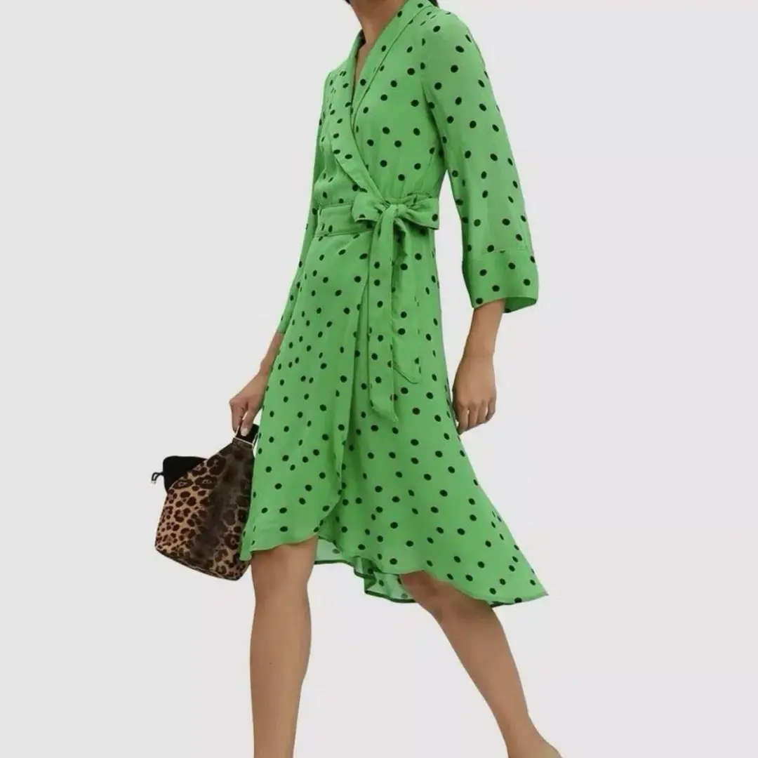 Ganni Polka Dot Wrap Dress size 40 for rent on The Volte - main image