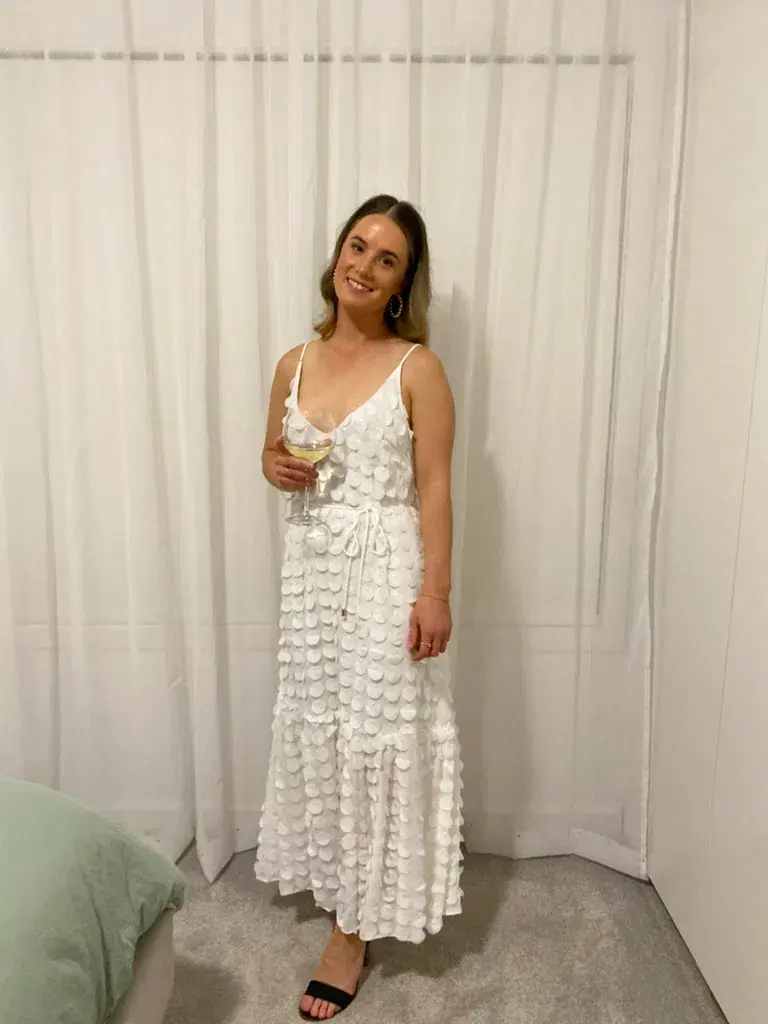 Sheike White Heaven V Neck Maxi Dress. Size 8 for rent on The Volte - main image