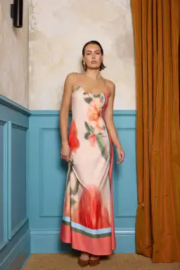 With Harper Lu - Low Back Maxi Dress - Peach Floral for rent on The Volte - image 1