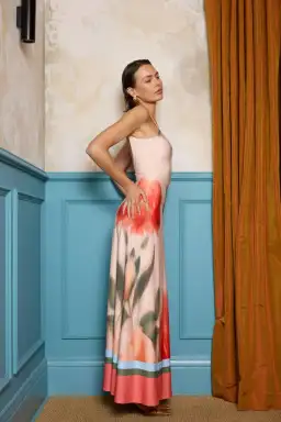 With Harper Lu - Low Back Maxi Dress - Peach Floral for rent on The Volte - image 2