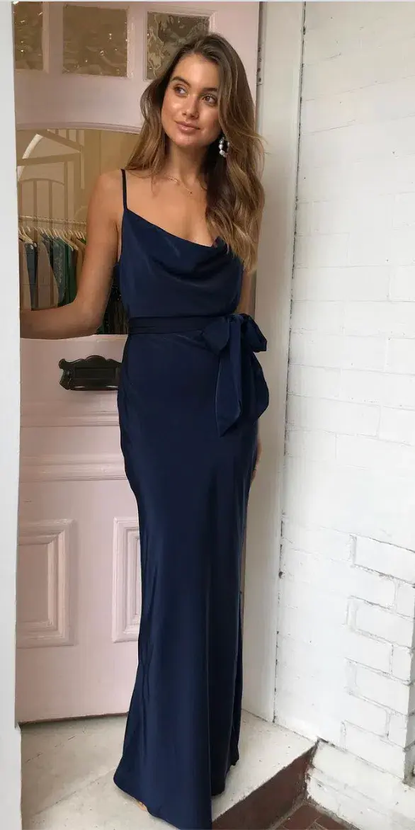 Olive and Ivy Cowl Midi Dress in Navy (size 10) - Image 1