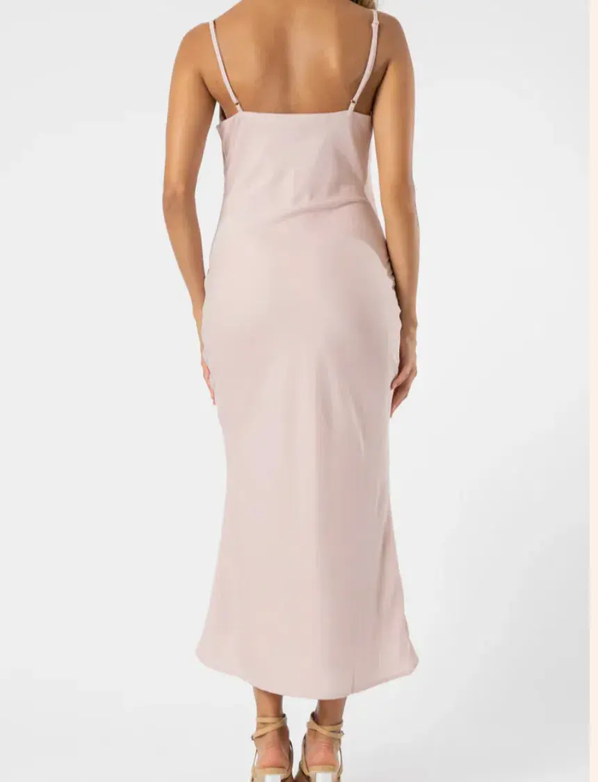 Olive and Ivy Cowl Midi Dress in Navy (size 10) - Image 3