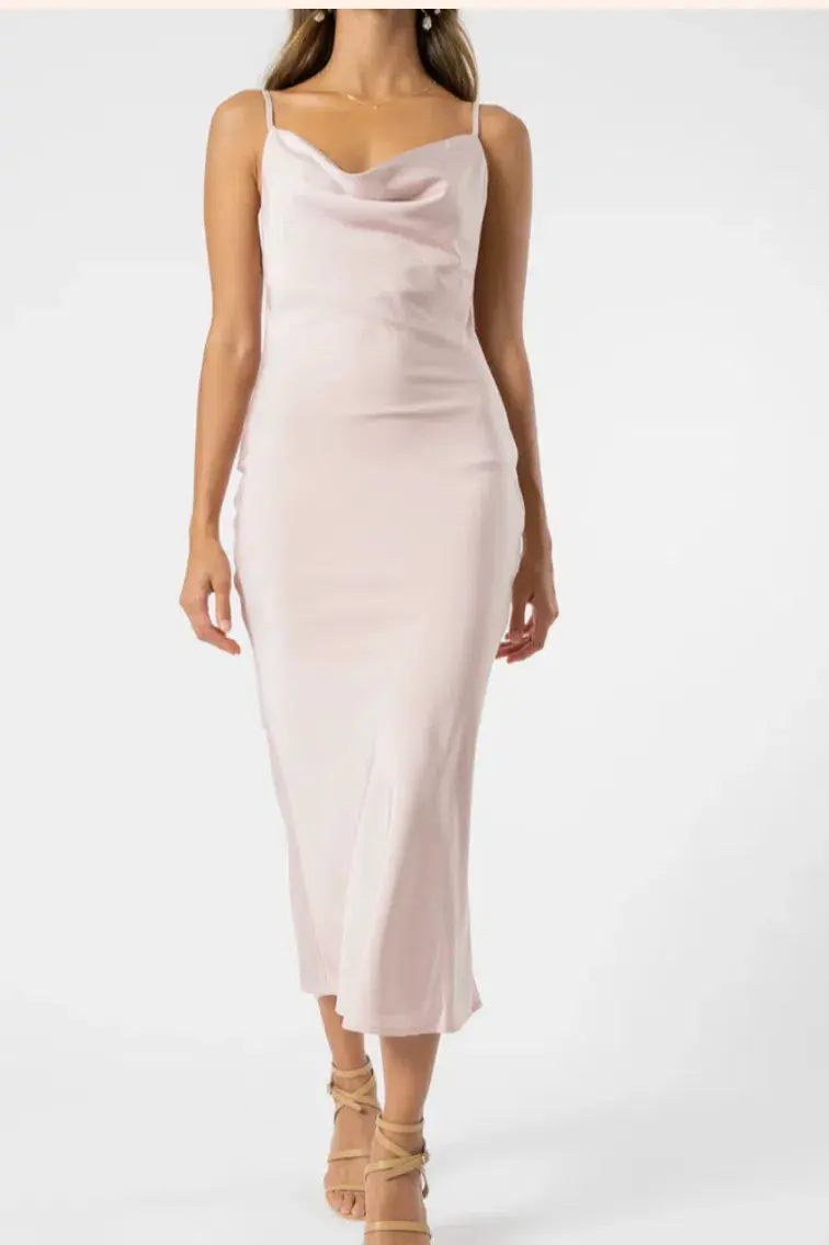 Olive and Ivy Cowl Midi Dress in Navy (size 10) - Image 2