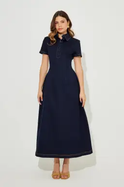 ODD MUSE The ultimate Muse Denim Collared Midi Dress Denim Size M for rent on The Volte - image 1