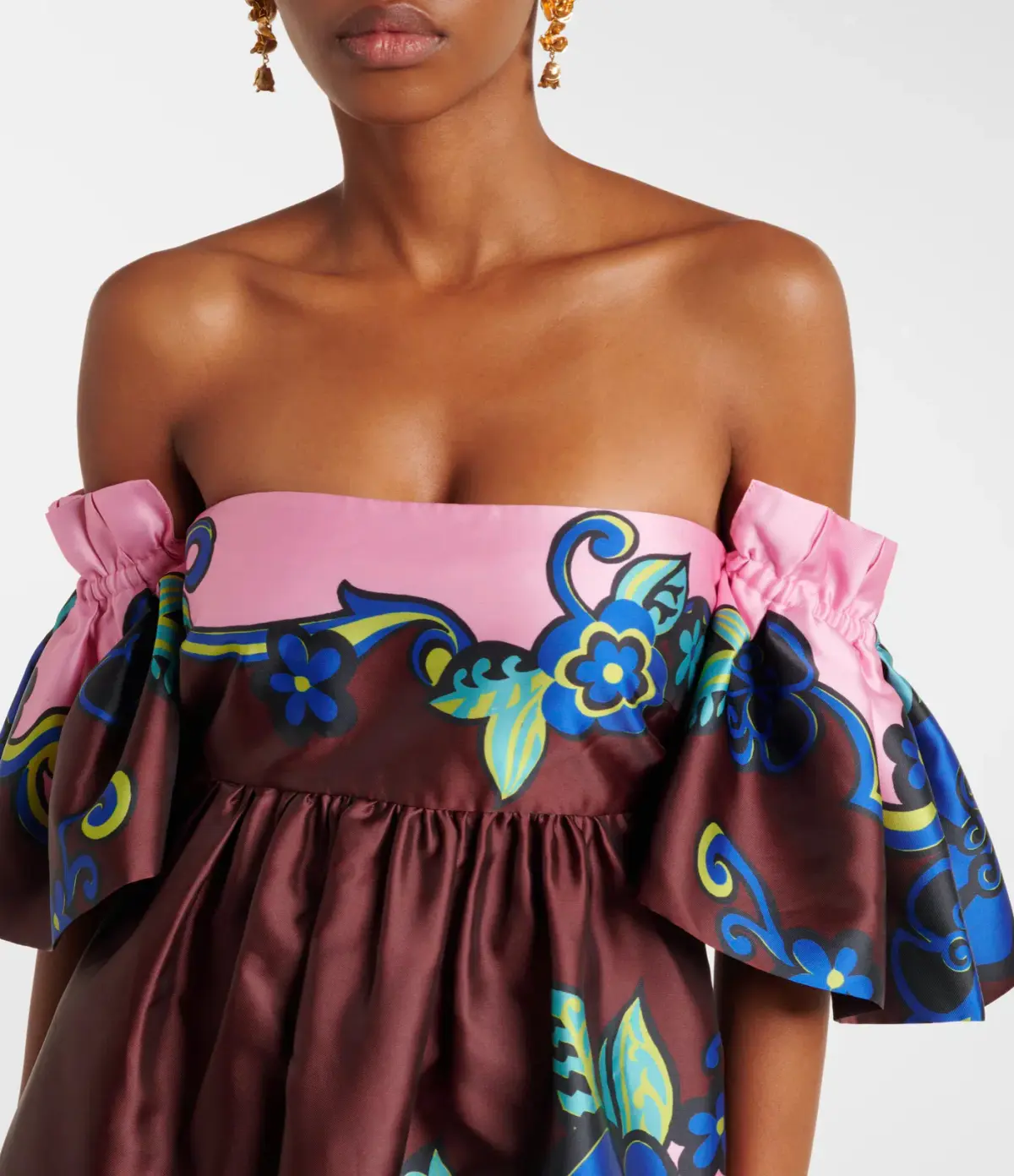 ALEMAIS AZALEA OFF-SHOULDER SATIN MIDI DRESS FLORAL SIZE AU 14 - Image 5