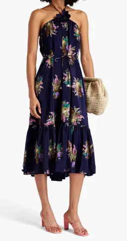 Zimmermann floral-print silk-crepe de chine halterneck midi dress Navy Size 2 for rent on The Volte - image 1
