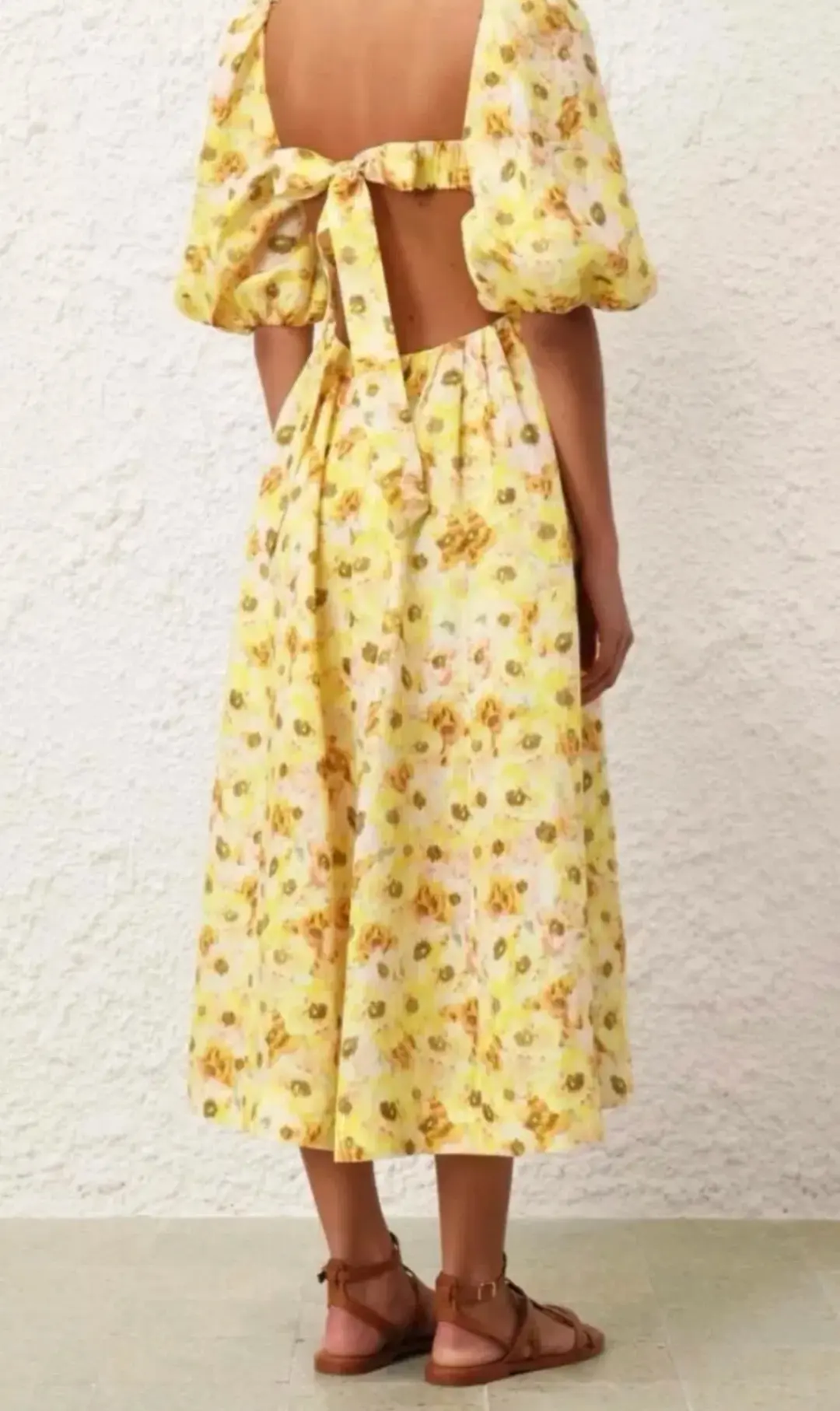 Zimmermann Lightburst Cut Out Midi Dress Yellow | Size 2 AU 12 for rent on The Volte - main image